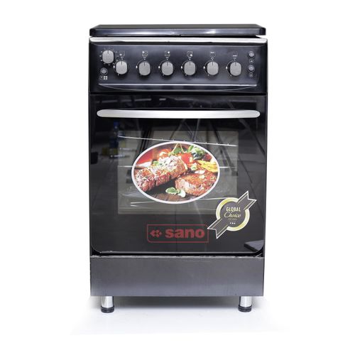 Sano 55X55 Full Gas Cooker With Rotisserie, Electric Oven & Grill, Auto Ignition, Oven Lamp, Timer, 2 Oven Trays - Black