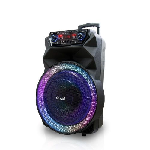 Saachi Professional Outdoor Trolly 18" Speaker Bluetooth/TWS/FM/LED Bundle With Wireless Mic