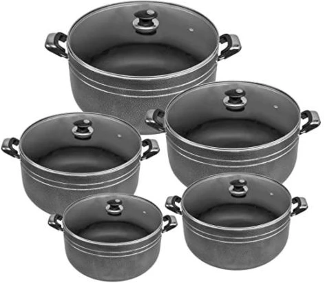 Tornado 10 Piece Tornado Non-stick Saucepan Cookware Pots, Black.