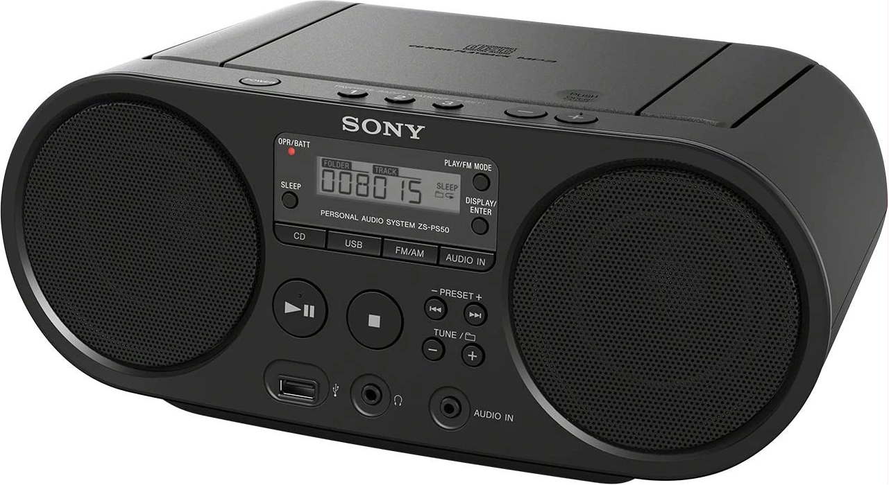 Sony Zs-PS50 Black Portable Cd Boombox Player Digital Tuner Am/FM Radio USB Playback and Audio Input Mega Bass Reflex Stereo Sound System