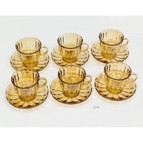 6 Pieces Of Glass Tea Cups And Saucers Sets Coffee Flower Tea Mugs High Temperature Resistance Tea Cup Gift European Style 6 Oz Capacity- Gold