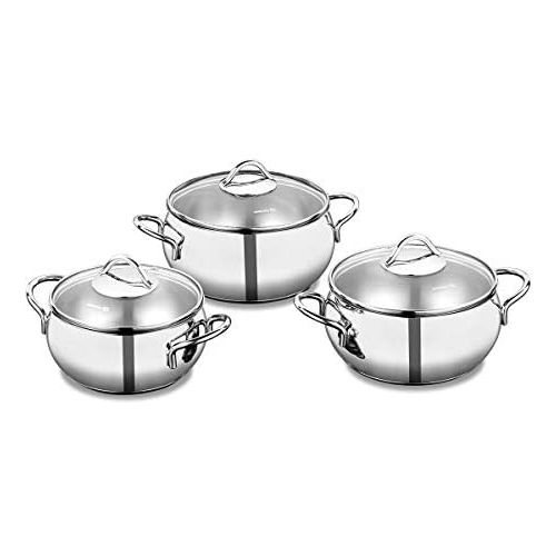6 Piece Stainless Steel Saucepans Cookware Pots, Silver.