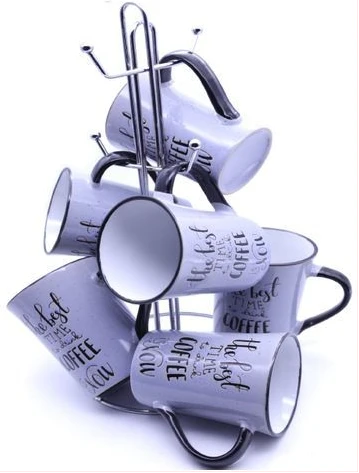 6 Pieces of Blue Cups Mugs With Black Wordings - Blue,Black