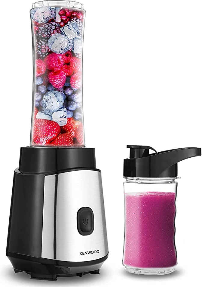 Kenwood Personal Blender 350W Smoothie Blender Cum Smoothie Maker with 570ml & 400ml Tritan Smoothie2Go Bottle and Lid, Ice Crush Function BLM05.A0BK Black/Silver