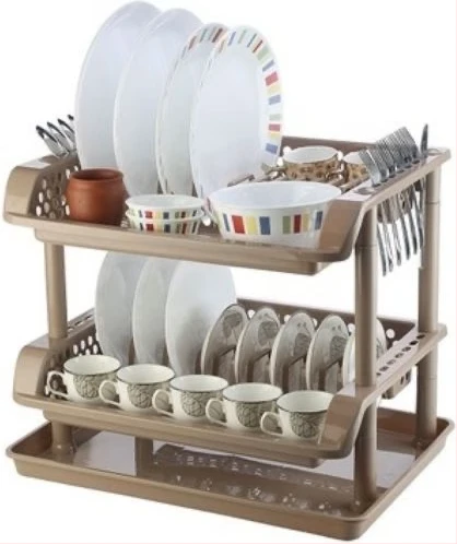 2 Tier kitchen Plastic Dish Draining Drying Storage rack tray,Cream