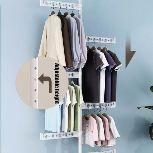 Hanging Clothes Drying Racks for Laundry Small Spaces, 90° Rotation Height Adjustable DIY Floor to Ceiling Garment Rack Extendable Laundry Tension Pole