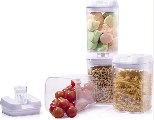 Easy Lock Square Airtight Kitchen Storage Containers 4pc Plastic Canisters With Vacuum Seal Lids- Clear