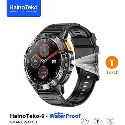 HAINOTEKO Germany Haino Teko-6 Waterproof Smart Watch with AMOLED Display 3 Pair Strap and In-Built Torch Side Spotlight – Track Call, Notification, Sports Activity & Health Designed For Mens and Boys