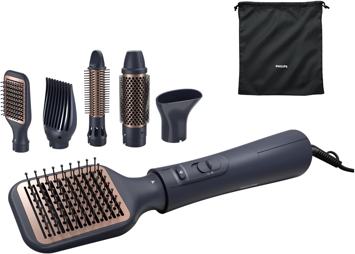 Philips 5000 Series Air Styler for Drying & Styling In One-Go, From Wet To Dry Styling With Ionic Care And Argan-Oil Infused Brush, 5 Attachments, Black - BHA530/03