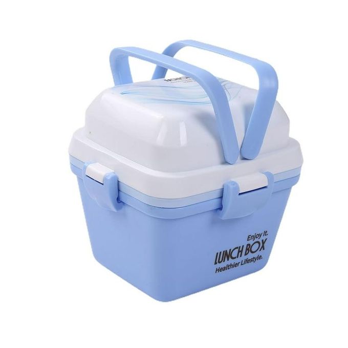 Storage Lunch Box with Hidden Handle Four-sided Buckle Mobile Phone Holder Plastic Bento Box Three Separation Food Warmer Container Box