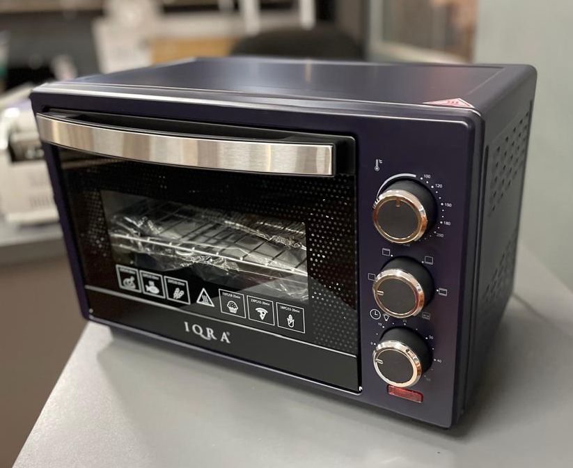 IQRA 19 Litre Premium Electric Oven IQ-EO22, 60 Minute Timer, Low Power Consumption Of 1280W, Comes With Oven Lamp, Has a Rotisserie, Baking Tray And Grill, Comes With Wire Rackrotisserie Handle And a