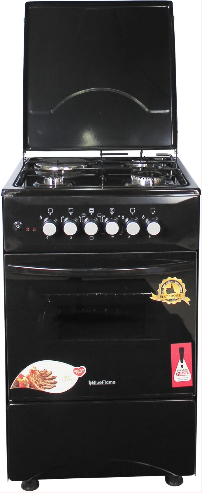 Blueflame Cooker C5031E – B 50x50cm 3 Gas Burners And 1 Electric Plate, Electric Oven, Thermostat, Oven Lamp, Auto Ignition - Black