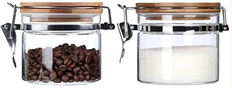 2PC Airtight Storage Pantry Food Glass Jars with Bamboo Clamp Lids- Clear.
