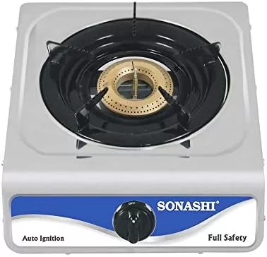 SONASHI SGB-102S Single Gas Stove, Cast Iron Burner Head w/Stainless Steel Panel, Plastic Knob, LPG