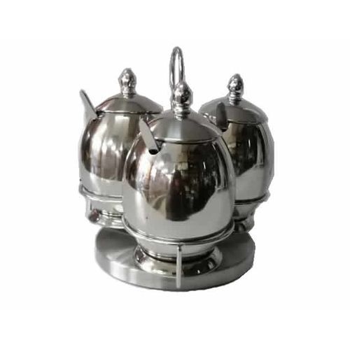 3 Piece Stainless steel Spice Sugar Bowl Canister Storage Tins-Silver