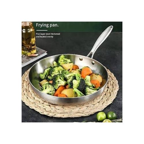 26cm Stainless Steel Uncoated Omelette Frying Pan, Frying Pan Skillet Tool, Fully Clad Cooking Pan For Even Heating, Kit, Fried Steak Pot Kitchen Cookware For Gas Stove And Induction Cooker Easy To Cl