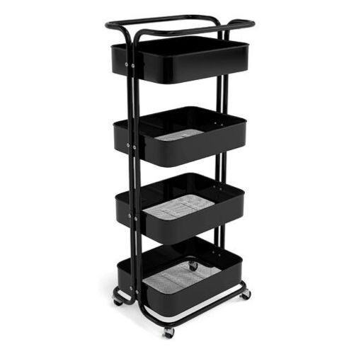 4 Tier Kitchen, Bedroom, Bathroom Storage Rack Basket Trolley Organizer-Black