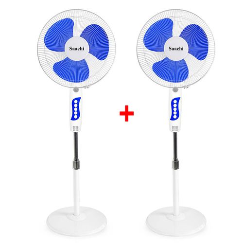 Saachi Buy One Get One Free 3 Speed Round Base Stand Fan - White & Blue (2YRS WRNTY)
