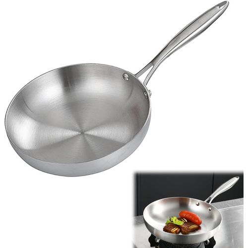 30cm Stainless Steel Uncoated Omelette Frying Pan, Frying Pan Skillet Tool, Fully Clad Cooking Pan For Even Heating, Kit, Fried Steak Pot Kitchen Cookware For Gas Stove And Induction Cooker Easy To Cl