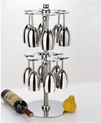 Countertop Rotating 12 Wine Glass Cup Holder Drying Rack Stand Storage -Silver
