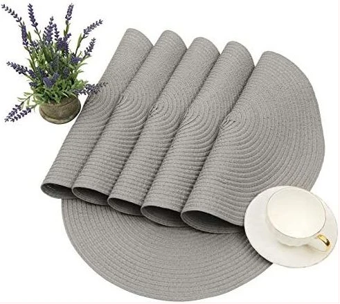 6 Pc Round Decorative Placemats Table Mats- Grey