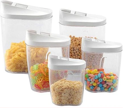 Airtight Kitchen Storage Containers 5pc Plastic Canisters With Vacuum Pour Seal Lids- Clear