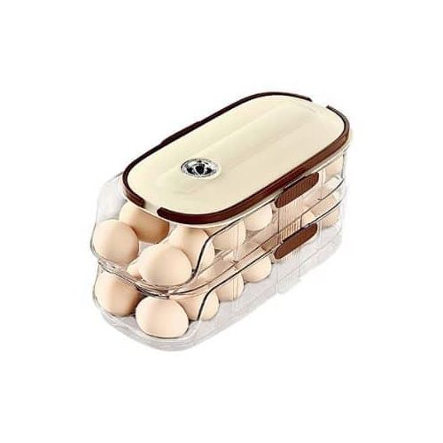 2 Layer Stackable Egg Storage Container For Refrigerator Eggs Holder For Rolling Fridge Egg Organizer For Freshness & Space-Saving Storage Container BPA-Free Fridge Side Door Egg Tray Dispenser
