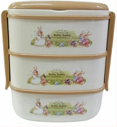3 Layer Rabbit Lunch Box Container Tiffin - Cream