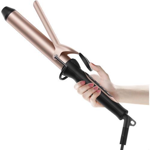 WINNING STAR Clipped Curling Iron, Extra Long Barrel(7.3in), Professional 1 1/4 Inch Hair Curling Wand up to 446°F, Dual Voltage Hair Waving Style Tool–Rose Gold