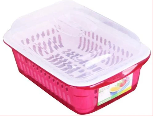 Double Layer Fruit Plate, Vegetable Basket, Kitchen Storage, Drainer-Pink