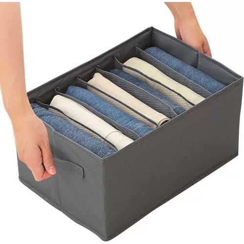 Wardrobe Storage Bins Collapsible Fabric Clothes Organiser Bag With Handle And Built-in PP Board Closet Drawer Baskets 9 Compartments Washable Dividers Storage Box For T-shirt Jeans Leggings Socks Pan