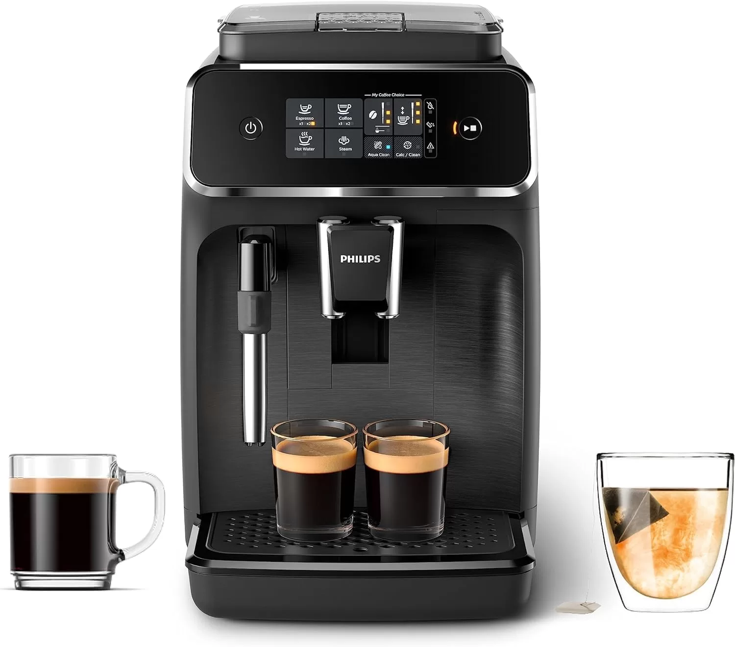 PHILIPS 2200 Series Fully Automatic Espresso Machine, Classic Milk Frother, 2 Coffee Varieties, Intuitive Touch Display, 100% Ceramic Grinder, AquaClean Filter, Aroma Seal, Black
