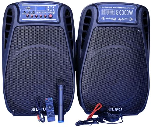 AILIPU Dual 15" Amplified Public Address Speaker - Black