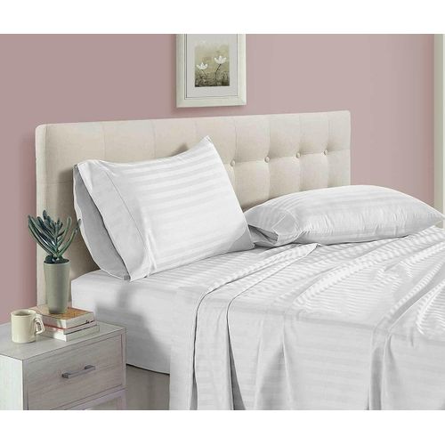 6*6 Egyptian Cotton Night Comfort sheet set 300 Thread Count Cotton Soft & Smooth Sateen Weave - 4 Piece Embossed Bed Sheet Set Striped 1 Fitted Bedding Sheet, 1 Flat Sheet & 2 Pillowcase Fits 15" inc
