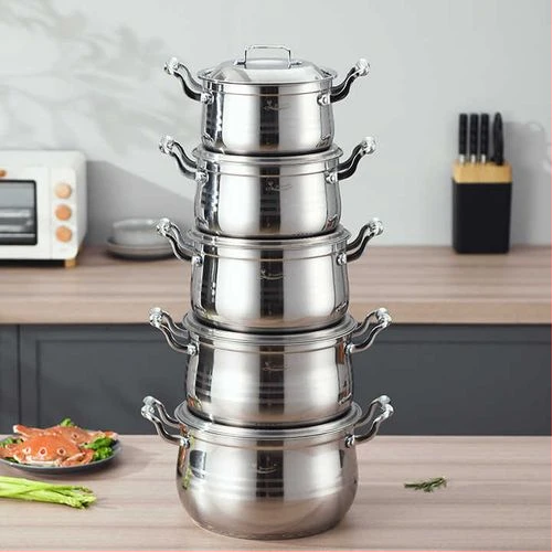 10 PC 16,18, 20,22,24CM Stainless Steel Saucepans Cooking Pots- Silver.