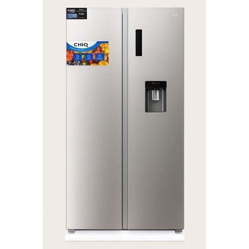 CHiQ 680L CSS680NPIK3 Side-By-Side Fridge, Inverter and No Frost Technology, Water Dispenser, LED Display (Silver) (3YRs WRTY)