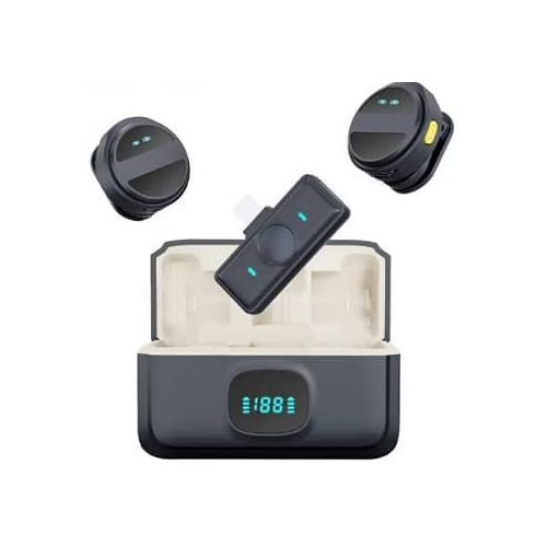 SX21 ANC 2 Pcs Tie Collar Mic Portable Live Streaming Small Wireless Lavalier Microphone For IPhone IPad Android With Charging Case 8-Hour Clip On Lapel Microphone Wireless For Mobile Cell Phone Video