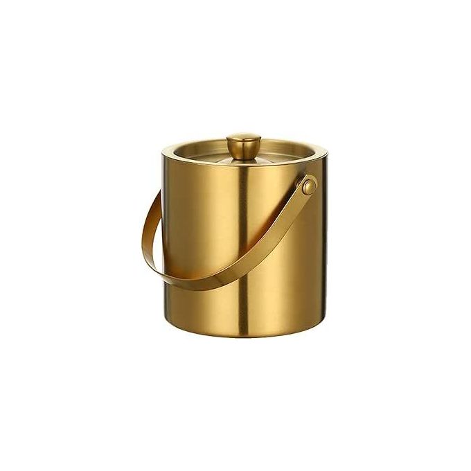 2L Ice Bucket, High-Grade Stainless Steel Beer Cocktail Ice Bucket With Lid And Tong, Double Wall Ice Bucket For Ice Cubes, Beer & Champagne Bottles Cooler Bar Accessories Comfortable Carry Handle, Su