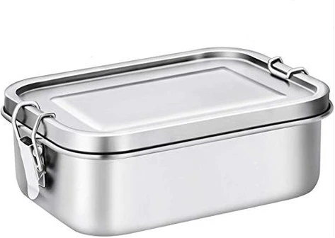 Stainless Steel Rectangle Lunch Box with Buckle Leak-Proof Food Container - Silver