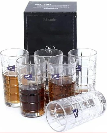 6 Pieces Of lined Design Juice Glasses - Colorless.
