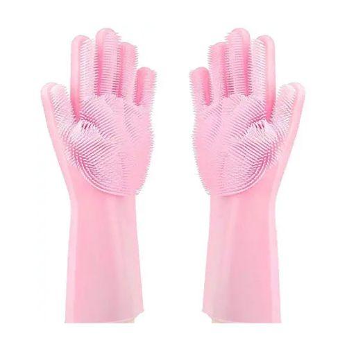 1 Pair Of Bathroom And Kitchen Silicone Cleaning Hand Gloves -Pink