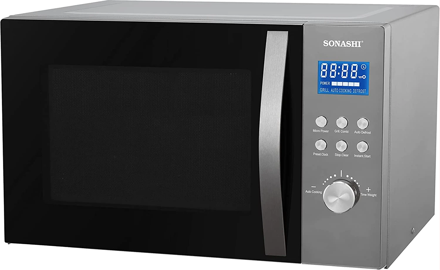Sonashi SMO-930DGN 30 Microwave Oven W/ Grill Function, Turntable Glass Tray, Adjustable Temperature, Cooking End Signal, Pull Handle Door, Timer