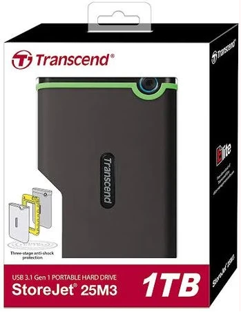 Transcend 1TB USB 3.1 Military Drop Tested External Hard Drive With 3 Layer Protection- Black,Green