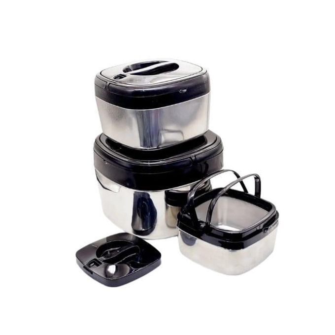 3-Piece Staiinless Steel Hot Pot Insulated Casserole Hot Pack Food Warmer Serving Dishes Gift Set