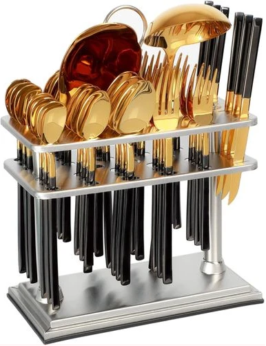 Life Smile Cutlery Set 38-Piece 18/10 Stainless Steel Spoon Set - Knife and Forks with cutlery holder - Tea & Ice Spoons - Dinner & Cake Fork - Fruit Knife - Soup ladle - Rice Server - Service for 6