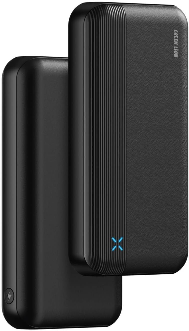 Green Lion Milos Power Bank 20000mAh, PD 20W Fast Charging, Dual Output USB-A & Type-C, LED Indicator, Compact & Slim, Lithium Polymer Battery, Portable & Lightweight - Black