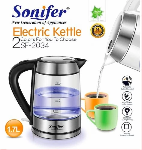 Sonifer 1.7 Litre Glass Electric Kettle - Silver