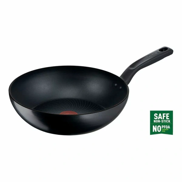 TEFAL Total Induction Wokpan, 28cm Non Stick Cookware Frying Pan, Thermo-Signal, Titanium Partials 100% Safe, Black, Aluminium-G1521944