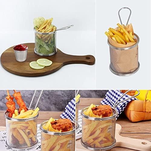 6 Piece Of Hot Fry Baskets, Mini Round Stainless Steel Wire French Fries Mesh Fryer Basket Frying Pan Filter Food Colander Leaking Oil Can Be Screened Surface French Fries Basket Cooking Tool for Tabl