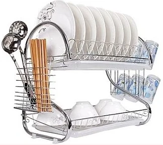2 Tier Dish Drying Draining Rack Storage - Silver